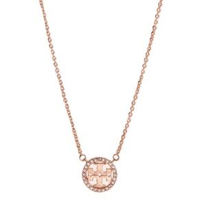 TORY BURCH • Rose Gold Delicate Crystal Logo Miller Necklace
